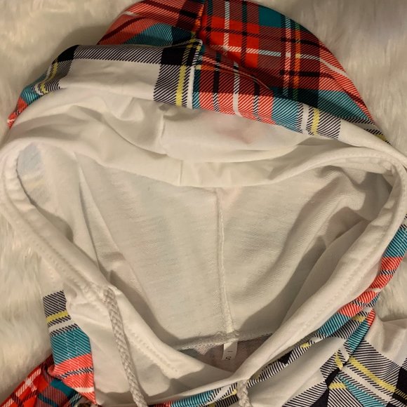 Plaid Thumbhole Double Hooded Cowl. Neck Shirt - Picture 8 of 12